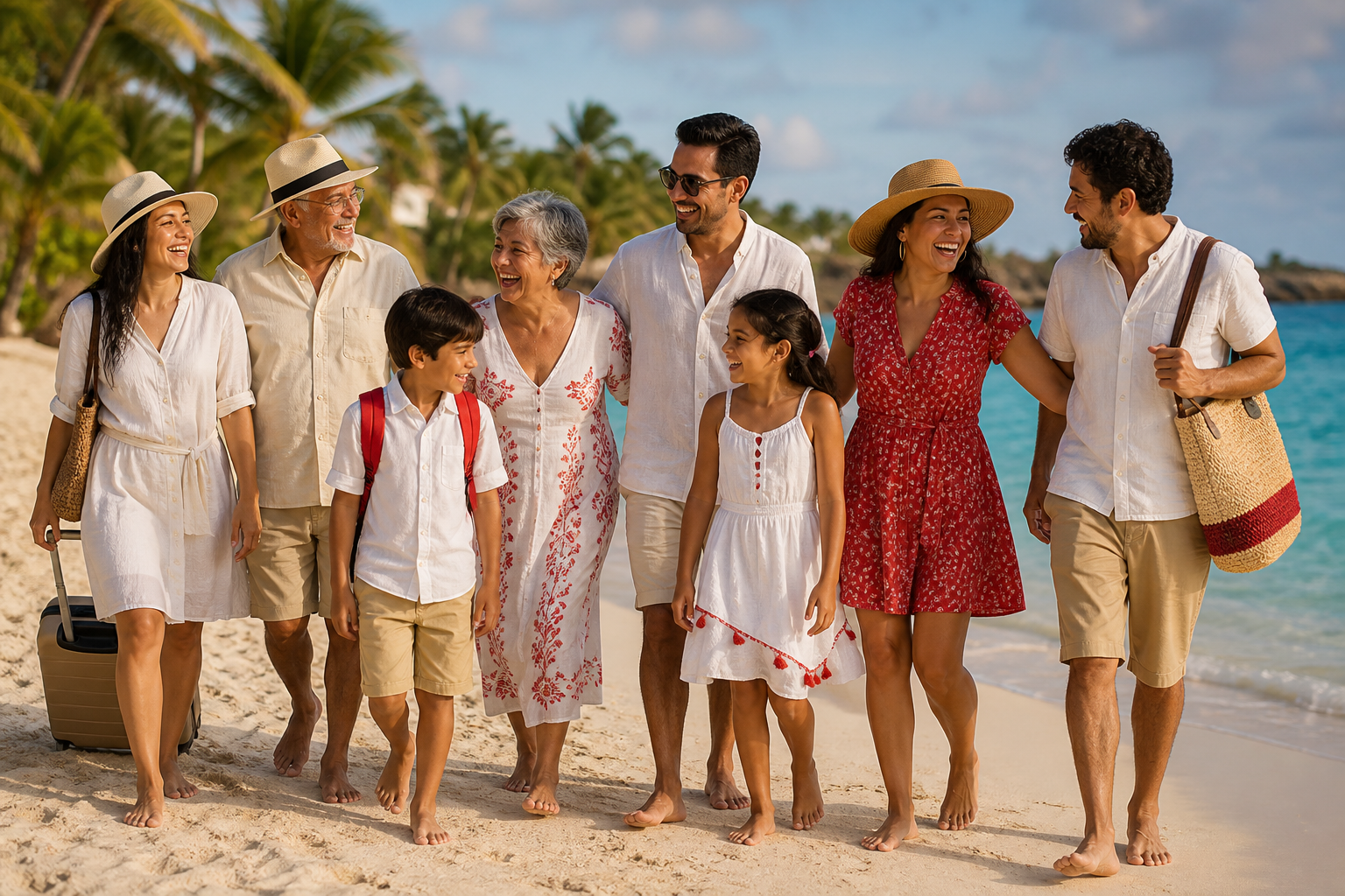 Familia y amigos disfrutando juntos unas vacaciones en la playa